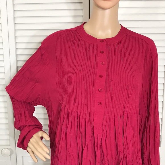 NWT Sundance Magenta Crinkle Blouse Top with Placket XL - Picture 2 of 14